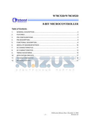 W78C052D40PL datasheet - 8-BIT MICROCONTROLLER