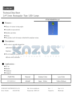 S530-A3 datasheet - 2.4*7.1mm Rectangular Type LED Lamps