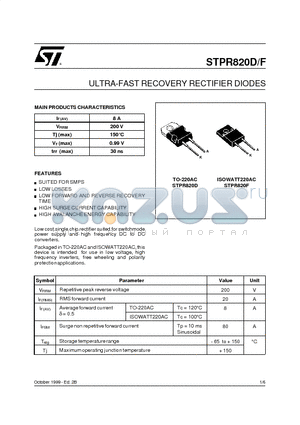 STPR820D datasheet - ULTRA-FAST RECOVERY RECTIFIER DIODES