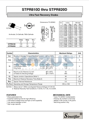 STPR820D datasheet - Ultra Fast Recovery Diodes