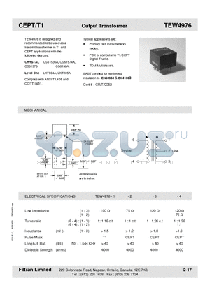 TEW4976-1 datasheet - CEPT/T1 Output Transformer