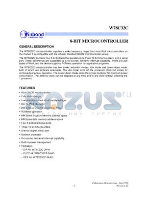 W78C32CP-24 datasheet - 8-BIT MICROCONTROLLER