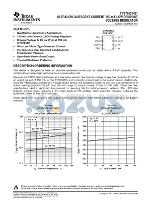 TPS76501QDRQ1 datasheet - ULTRALOW QUIESCENT CURRENT 150-mA LOW-DROPOUT VOLTAGE REGULATOR