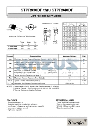 STPR830DF datasheet - Ultra Fast Recovery Diodes