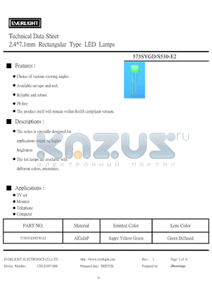 S530-E2 datasheet - 2.4*7.1mm Rectangular Type LED Lamps