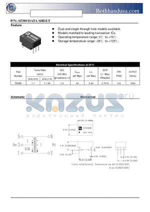 S5389 datasheet - T1/CEPT/ISDN-PRI TRANSFORMER