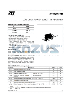 STPS0520M datasheet - LOW DROP POWER SCHOTTKY RECTIFIER