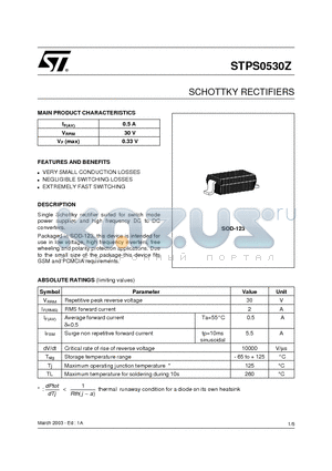 STPS0530Z datasheet - SCHOTTKY RECTIFIERS