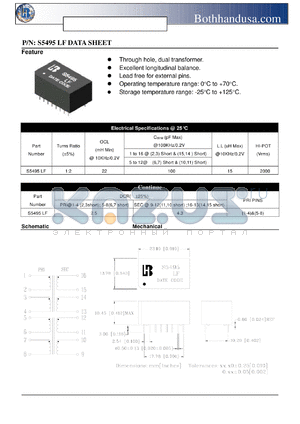 S5495LF datasheet - ISDN S-INTERFACE TRANSFOMER