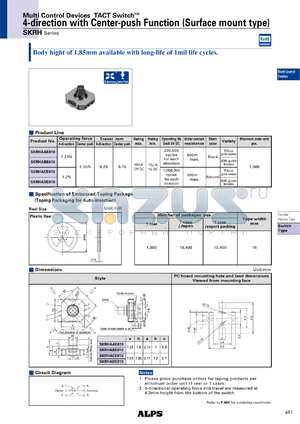 SKRHADE010 datasheet - 4-direction with Center-push Function (Surface mount type)