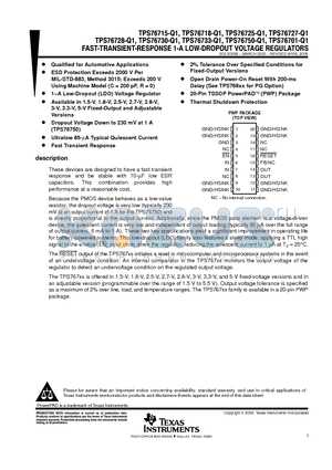 TPS76701QPWPRQ1 datasheet - FAST-TRANSIENT-RESPONSE 1-A LOW-DROPOUT VOLTAGE REGULATORS