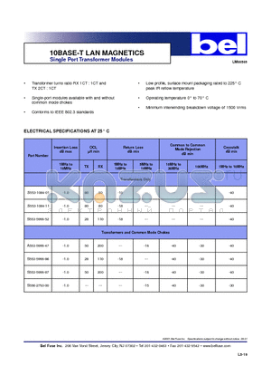 S553-1084-11 datasheet - 10BASE-T LAN MAGNETICS