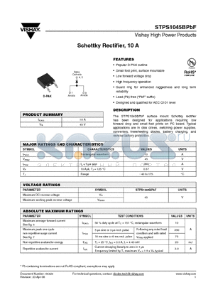 STPS1045BPBF datasheet - Schottky Rectifier, 10 A