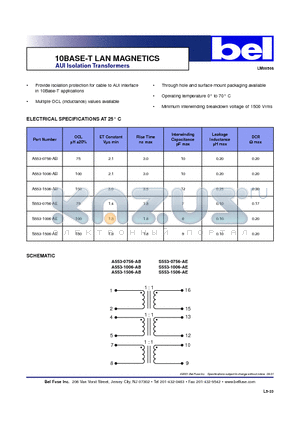 S553-1506-AE datasheet - 10BASE-T LAN MAGNETICS