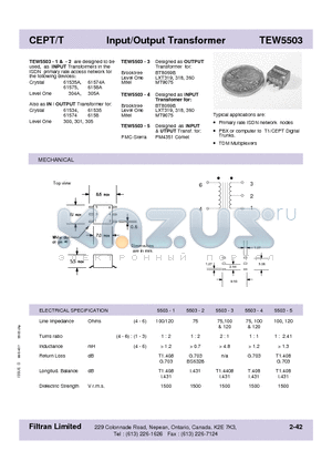 TEW5503-2 datasheet - CEPT/T Input/Output Transformer