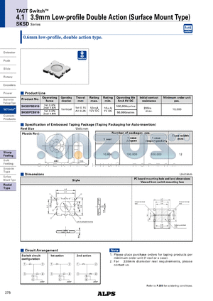 SKSDPBE010 datasheet - 4.13.9mm Low-profile Double Action (Surface Mount Type)