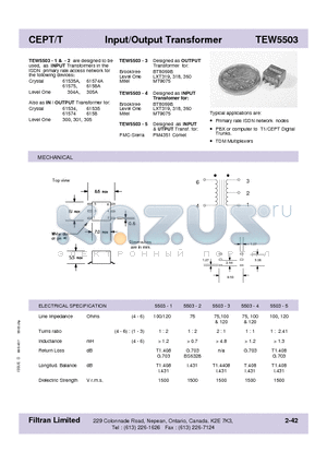 TEW5503-3 datasheet - CEPT/T Input/Output Transformer