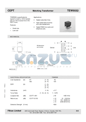 TEW5532 datasheet - CEPT Matching Transformer