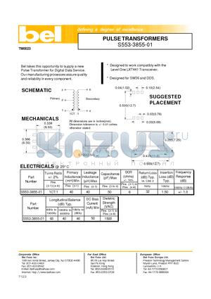 S553-3855-01 datasheet - PULSE TRANSFORMERS