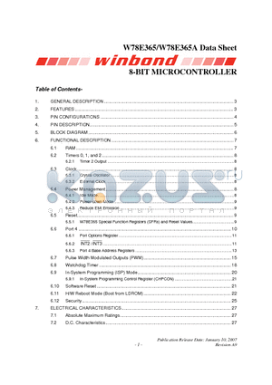 W78E365 datasheet - 8-BIT MICROCONTROLLER