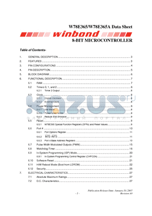 W78E365A datasheet - 8-BIT MICROCONTROLLER