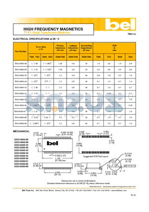 S553-5692-08 datasheet - HIGH FREQUENCY MAGNETICS T1/E1 Octal Transformer Modules