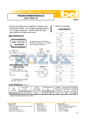 S553-5692-09 datasheet - TRANSFORMER MODULE
