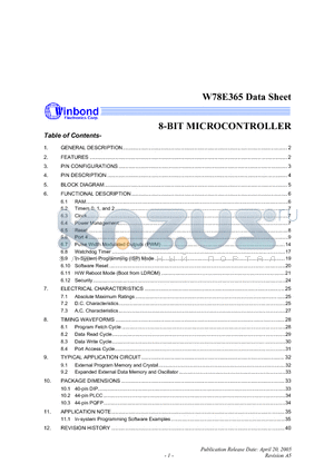 W78E365 datasheet - 8-BIT MICROCONTROLLER