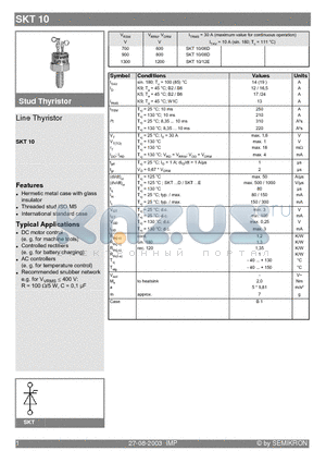 SKT10/06D datasheet - Stud Thyristor