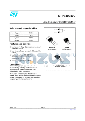 STPS10L40C datasheet - Low drop power Schottky rectifier