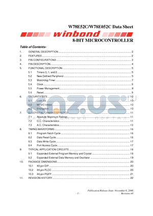 W78E52C datasheet - 8-BIT MICROCONTROLLER