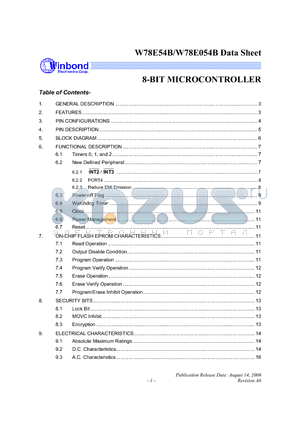 W78E54B datasheet - 8-BIT MICROCONTROLLER