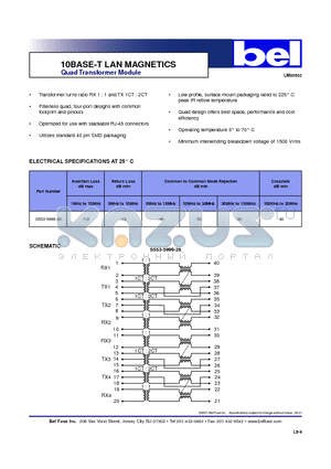 S553-5999-28 datasheet - 10BASE-T LAN MAGNETICS