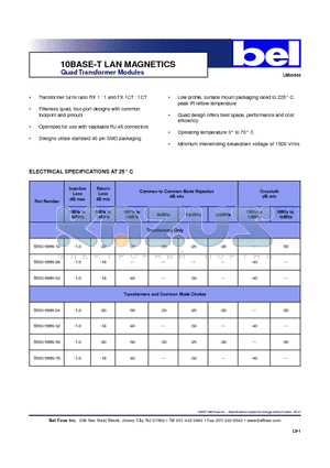 S553-5999-39 datasheet - 10BASE-T LAN MAGNETICS