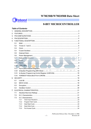 W78E58B datasheet - 8-BIT MICROCONTROLLER