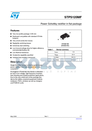 STPS120MF datasheet - Power Schottky rectifier in flat package