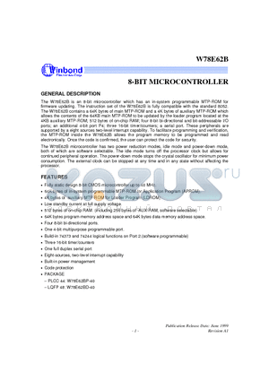 W78E62B datasheet - 8-BIT MICROCONTROLLER