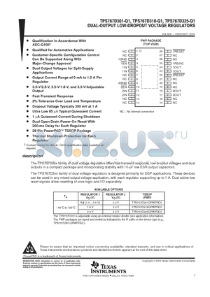 TPS767D301-Q1 datasheet - DUAL-OUTPUT LOW-DROPOUT VOLATAGE REGULATORS