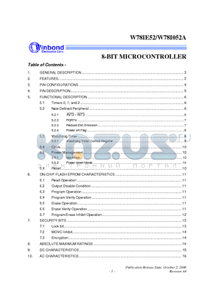 W78IE52 datasheet - 8-BIT MICROCONTROLLER