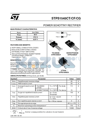 STPS1545CG datasheet - POWER SCHOTTKY RECTIFIER