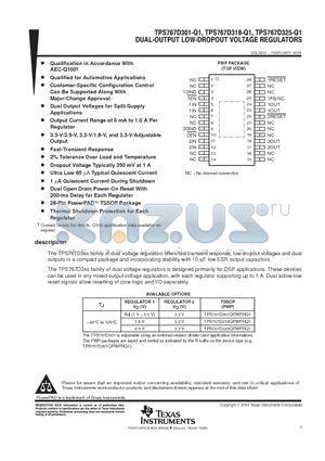 TPS767D325-Q1 datasheet - DUAL-OUTPUT LOW-DROPOUT VOLATAGE REGULATORS