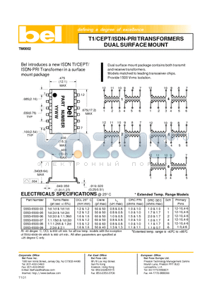 S553-6500-03 datasheet - T1/CEPT/ISDN-PRI TRANSFORMERS DUAL SURFACE MOUNT