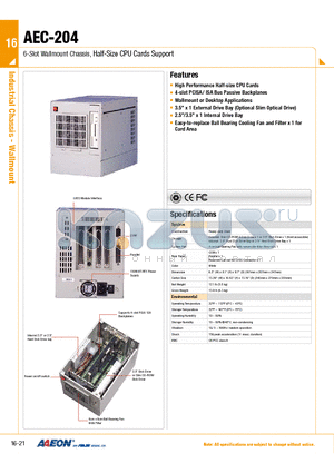 TF-AEC-204-W-00 datasheet - 6-Slot Wallmount Chassis, Half-Size CPU Cards Support