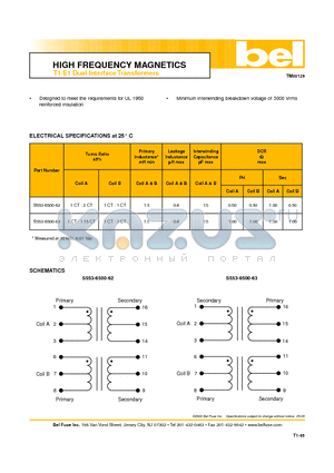 S553-6500-62 datasheet - HIGH FREQUENCY MAGNETICS