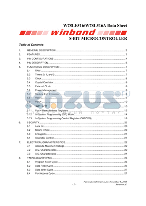 W78L516A24FL datasheet - 8-BIT MICROCONTROLLER