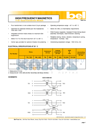 S553-6500-80 datasheet - HIGH FREQUENCY MAGNETICS T1/E1 Quad Transformer Module