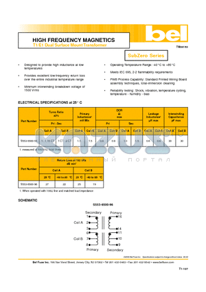 S553-6500-96 datasheet - HIGH FREQUENCY MAGNETICS T1/E1 Dual Surface Mount Transformer