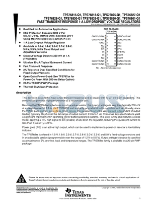 TPS76801QPWPRG4Q1 datasheet - FAST-TRANSIENT-RESPONSE 1-A LOW-DROPOUT VOLTAGE REGULATORS