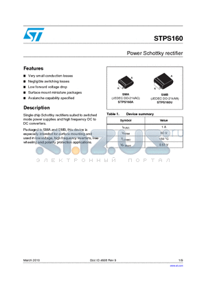 STPS160_10 datasheet - Power Schottky rectifier