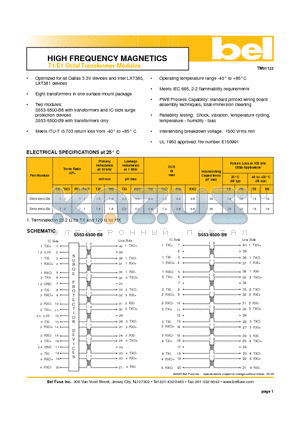 S553-6500-B9 datasheet - HIGH FREQUENCY MAGNETICS T1/E1 Octal Transformer Modules